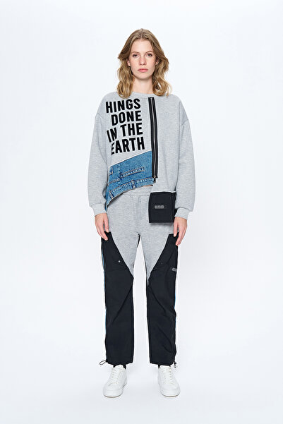 Quzu Hanorac Matcli din denim gri - cu accesorii cu fermoar