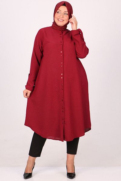 Eslina 38048 Large Size High Collar Mosquito Shirt - Claret Red