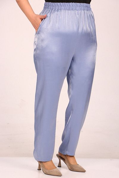 eslamood 49002 Large Size Indigo Star Trousers - Elastic Waist, Narrow Leg