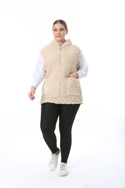 xlargebutik Zikzak Woven Mink Plush Fleece Vest Warm Soft Winter