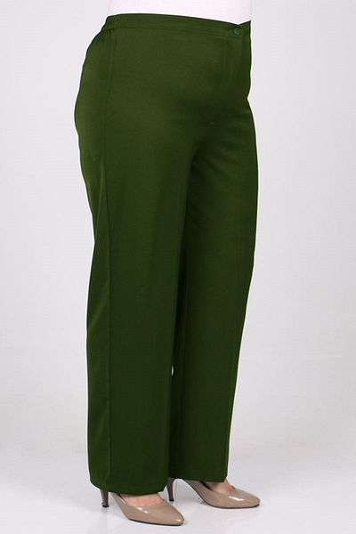 Eslina 29021 Large Size Buttoned Waist Length Lycra Trousers - Khaki