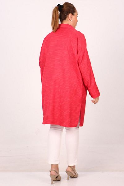 Eslina 48026 Large Size Low Sleeve Woven Fabric Shirt-Red