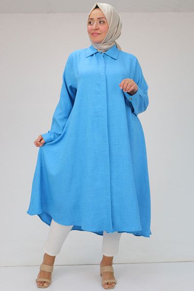 Eslina 38038 Large Size Turquoise Mevlana Moskino Tunic Shirt