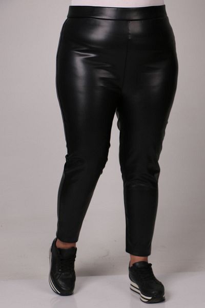 Eslina 29508 Large Size Black Leather Leggings - Elastic Waist