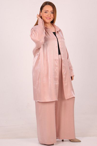 eslamood 49001 Plus Size - Star Trousers, Wide Leg and Elastic Waist, Wrap Powder
