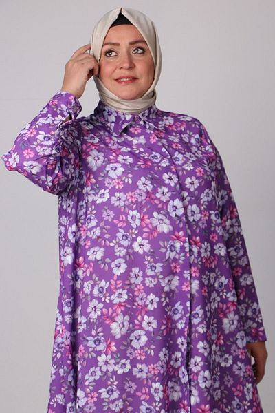 Eslina 38047 Large Size Patterned Mevlana Jesica Shirt-manolia Purple