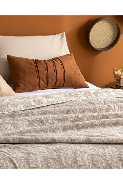 English Home Foliage Pamuklu Tek Kişilik Battaniye 150x200 Cm Taş Rengi