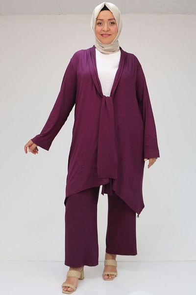 Eslina 47211 Plus Size Plum Front Tied Trousers Set