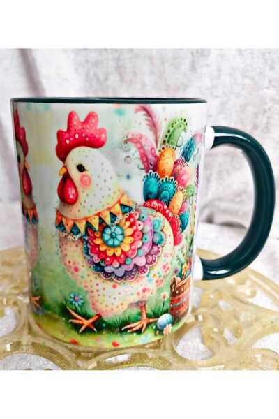 Mugs and love Sevimli tavuk vintage baskı büyük boy kupa