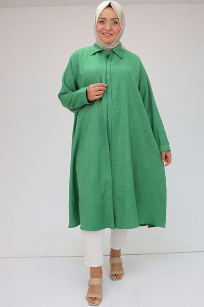Eslina Green Green Large Size Mevlana Moskino Shirt Tunic - 38038