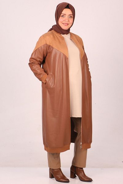 Eslina 33073 Plus Size Nubuck-Δερμάτινο καπάκι με φερμουάρ-μαύρισμα