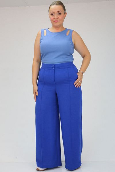 Eslina 49012 Large Size Linen Airobin Trousers - Grassy, Saks