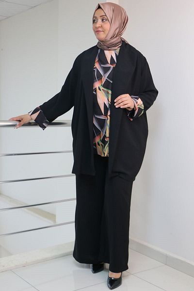 Eslina 47308 Burbery Pancakes Triple Set - Plus Size, Μαύρο / Φύλλο