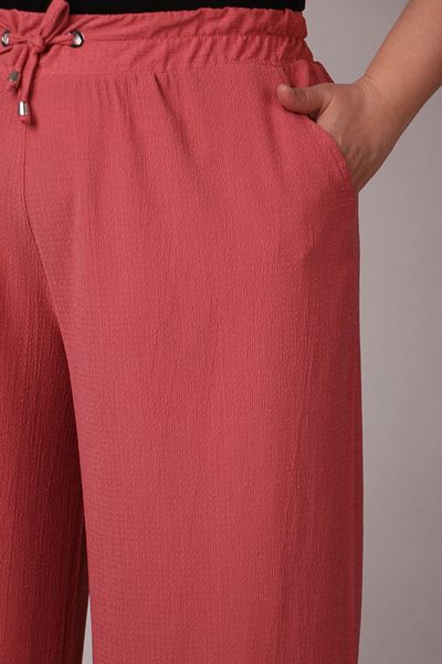 Eslina 39012 Large Size Wrap Wide Leg Trousers-Dried Rose