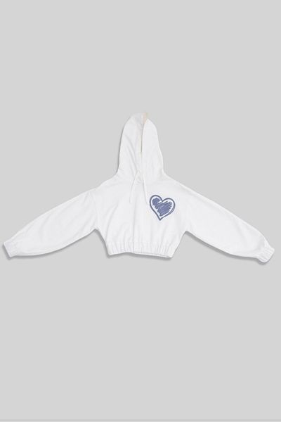 minojoy Ecru Cotton Girl's Crop Sweatshirt - Almogro