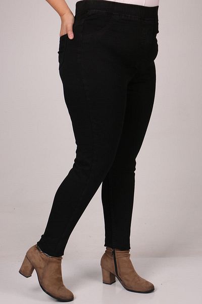 Eslina 9184-2 Large Size Elastic Waist Skinny Jeans - Black