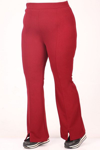 Eslina 29502 Large Size Flared Leg Front Slit Trousers - Burgundy