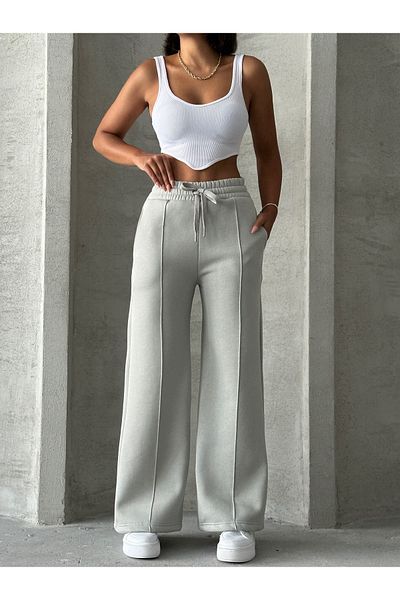 Cappmoda EŞF-09087 Γκρι φόρμα Palazzo - Τρεις κλωστές, ελαστική μέση