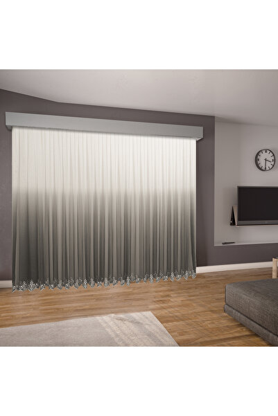 perhal perde ve halı Gradient Color Gradient Anthracite Dark Gray Skirts with Embroidery 1-2 Sparse Pleat Tulle Curtain