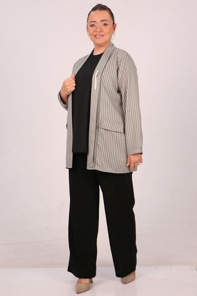Eslina 43021 Jachetă scurtă în dungi de mărime mare cu broșă