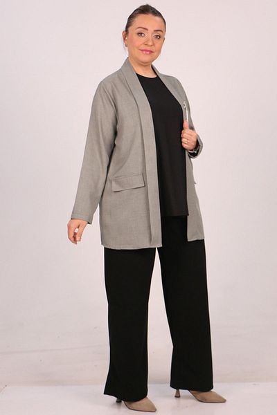 Eslina 43021 Plus Size - Αποσπώμενη καρφίτσα κοντό μπουφάν, υφαντό - Nefti