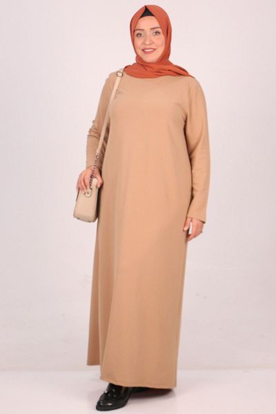 Eslina 32047 Plus Size Scuba Basic Dress - Mink
