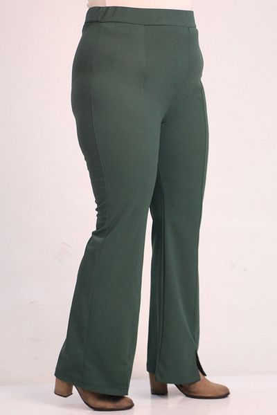 Eslina 29502 Large Size Spanish Leg Front Slit Trousers - Emerald