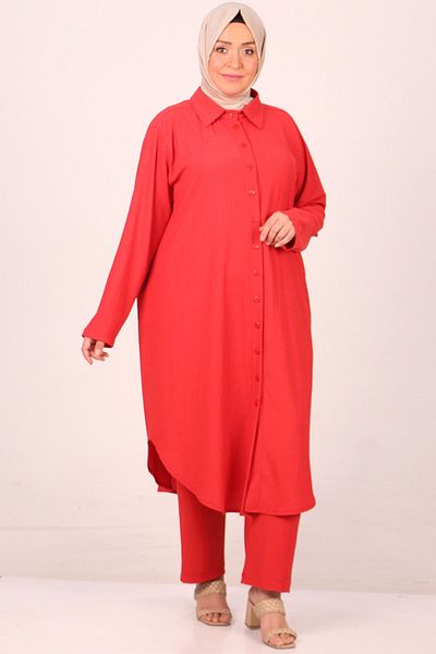 Eslina 37013 Plus Size - Σετ παντελόνι με κουμπιά και τυλιγμένο λουλούδι ρόδι