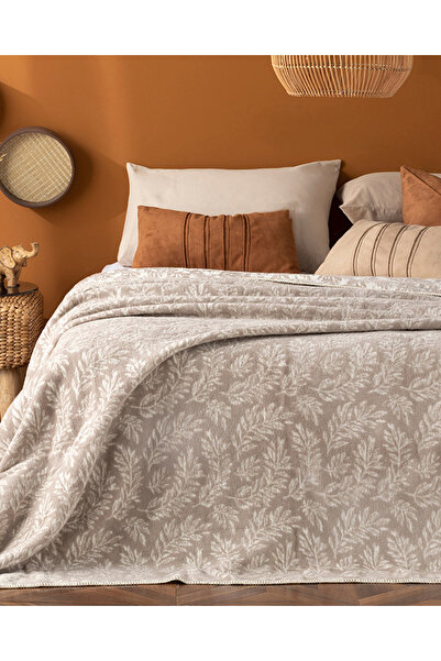 English Home Foliage Pamuklu Tek Kişilik Battaniye 150x200 Cm Taş Rengi