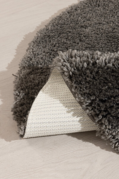 Koza Home Douro Shaggy Bath Mat Smoked Non-Slip Base Circle 80 X 80 cm