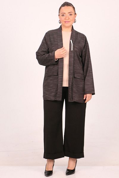 Eslina 43021 Plus Size - Αποσπώμενο κοντό παλτό καρφίτσας, λιωμένο μαύρο υφαντό