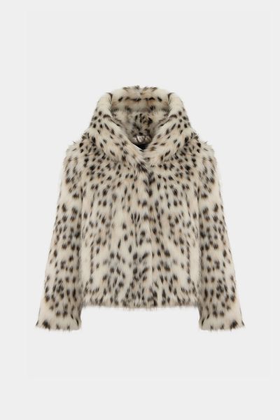 Açelya Okcu Premium Leopard Pattern Baby Collar Faux Fur Women's Jacket