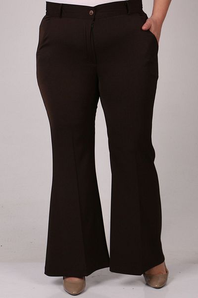Eslina 29031 Large Size Flared Leg Trousers-brown