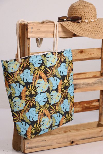 Eslina 101 Beach Bag with Turquoise Leaves