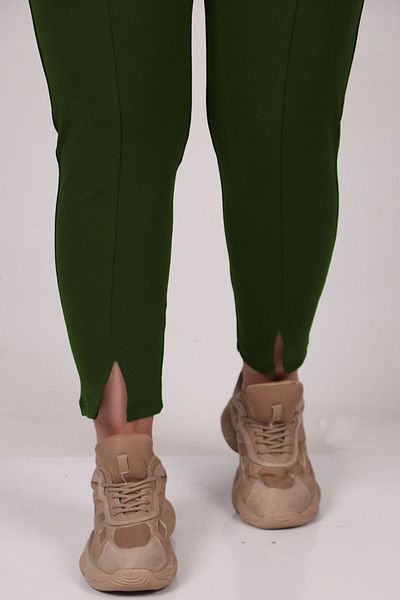 Eslina 29503 Large Size Khaki Scuba Leggings - Front Slit
