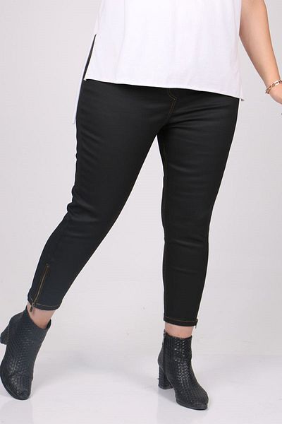 Eslina 9121-3 Large Size Matte Leather Look Skinny Leg Jeans - Black