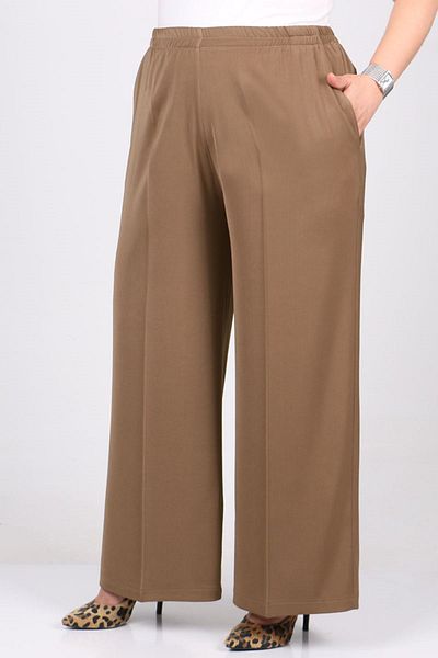 Eslina 29019 Large Size Elastic Waist Length Lycra Trousers - Mink