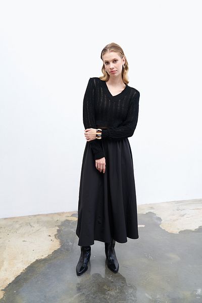 Quzu Black Midi Skirt - Elastic Waist