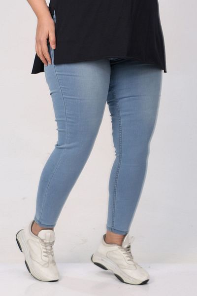 Eslina 9183-4 Blugi lungi cu picior slăbănog de mărime mare cu șlefuire - Albastru gheață