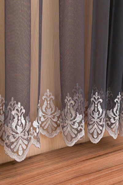 perhal perde ve halı Gradient Color Gradient Anthracite Dark Gray Skirts with Embroidery 1-2 Sparse Pleat Tulle Curtain