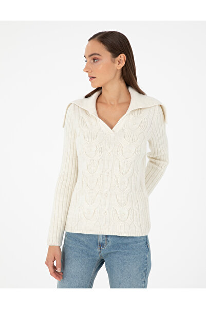 Pierre Cardin Ecru Ex. Slim Fit Shawl Collar Sweater 50290549-Vr019