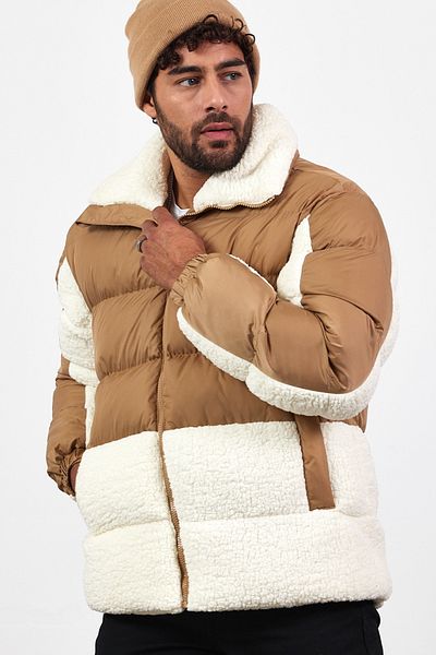 MADZEYMODA Ecru Mink Διπλό Χρώμα Χοντρό Παλτό με Λούτρινη Λεπτομέρεια - Mz50638