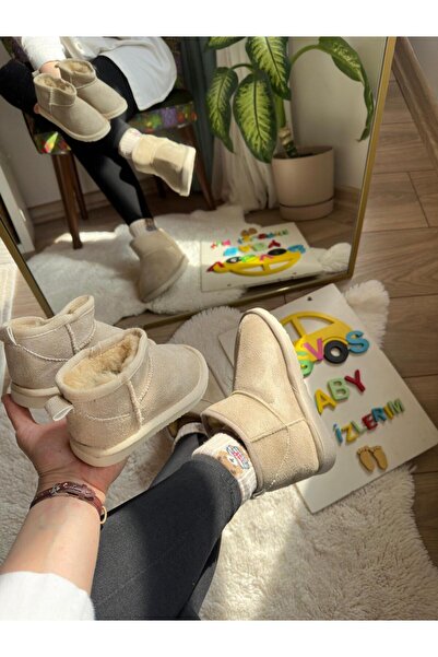 VOSVOSBABY Bej Mini Süet Bot Unisex (dar Kalıp Içi Yoğun Tüylü 1 Numara Büyük Alınız )