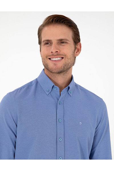Pierre Cardin Cămașă Oxford albastră cu mânecă lungă slim fit 50297998-vr036