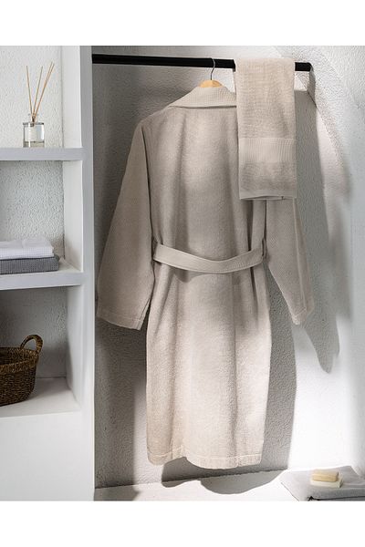 Madame Coco Carole Unisex 100% Cotton Bathrobe Set - Beige - Luxury Collection