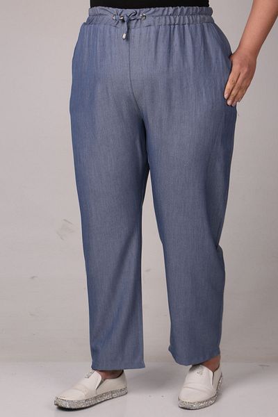 Eslina 39014 Large Size Elastic Waist Skinny Trousers - Dark Blue