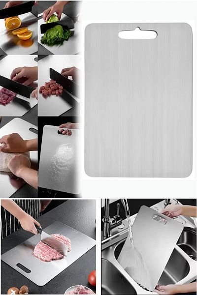 QNİAY Stainless Steel Antibacterial High End Quality Cutting Board 1 Piece Kitchen Stainless Chopping