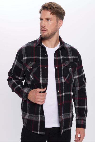 Tudors Erkek Relax Fit Rahat Kesim Oduncu Çift Cep Çıtçıtlı Kareli Kışlık Gömlek