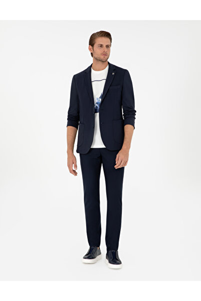 Pierre Cardin Lacivert Slim Fit Çizgili Kanvas Pantolon 50299528-VR033