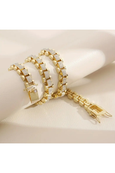 SE Jewellery Gold Renk Taşlı Klasik Kordon Model Kolye